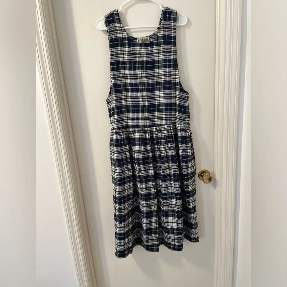 Vintage Forenza Blue Plaid “Sportswear” Pinafore dress from the 90’s. Sz L - Picture 1 of 5